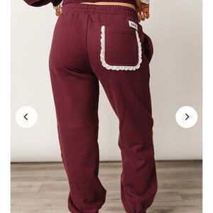 Womens Maroon Joggers with Lace back and patch pocket